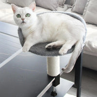 Hamac Chat Bureau à Pince, Panier Rond avec Griffoir en Sisal, Gris, vue 2