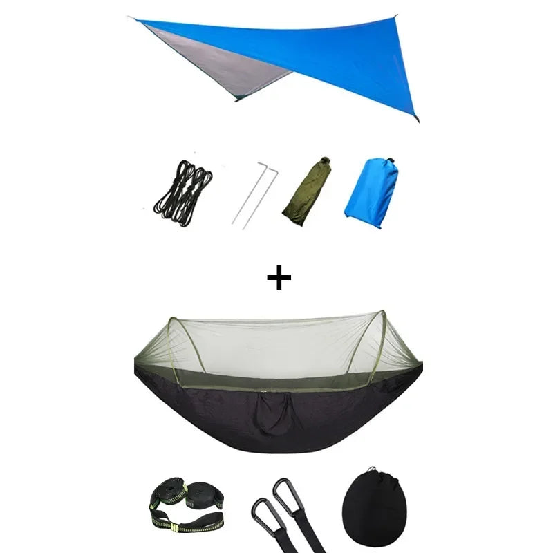 Hamac de camping pop-up avec moustiquaire et bâche de protection, 250 x 120 cm, vue 9