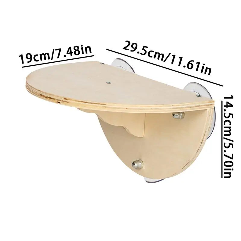 Perchoir de Fenêtre pour Chat en Bois à Ventouses, Étagère Demi-ronde 29,5 x 19 cm, vue 5
