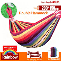 Hamac Double Rayé en Coton Mélangé 200 x 150 cm, Cordes et Sac de Rangement, vue 5