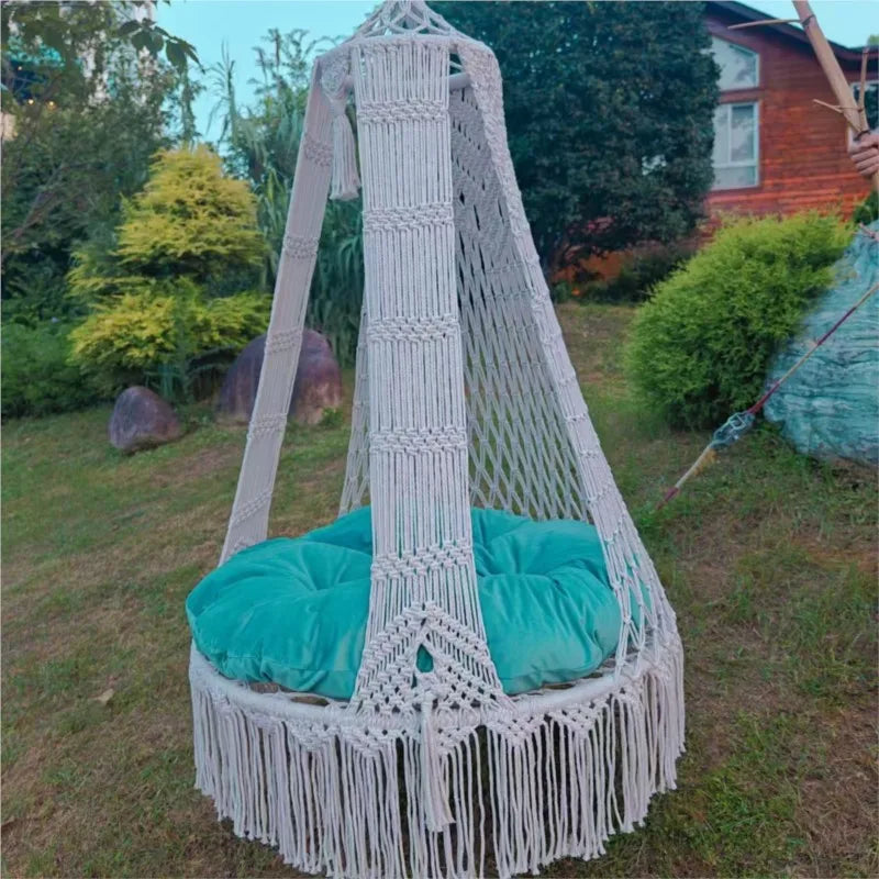 Chaise Hamac Suspendue Macramé de Coton Cocon, avec ou sans Coussin, vue 5
