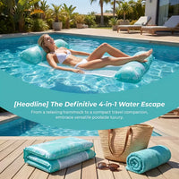 Hamac Gonflable de Piscine 4 en 1 en PVC, Motif Feuilles de Monstera, 127 x 70 cm, avec Pompe, vue 2