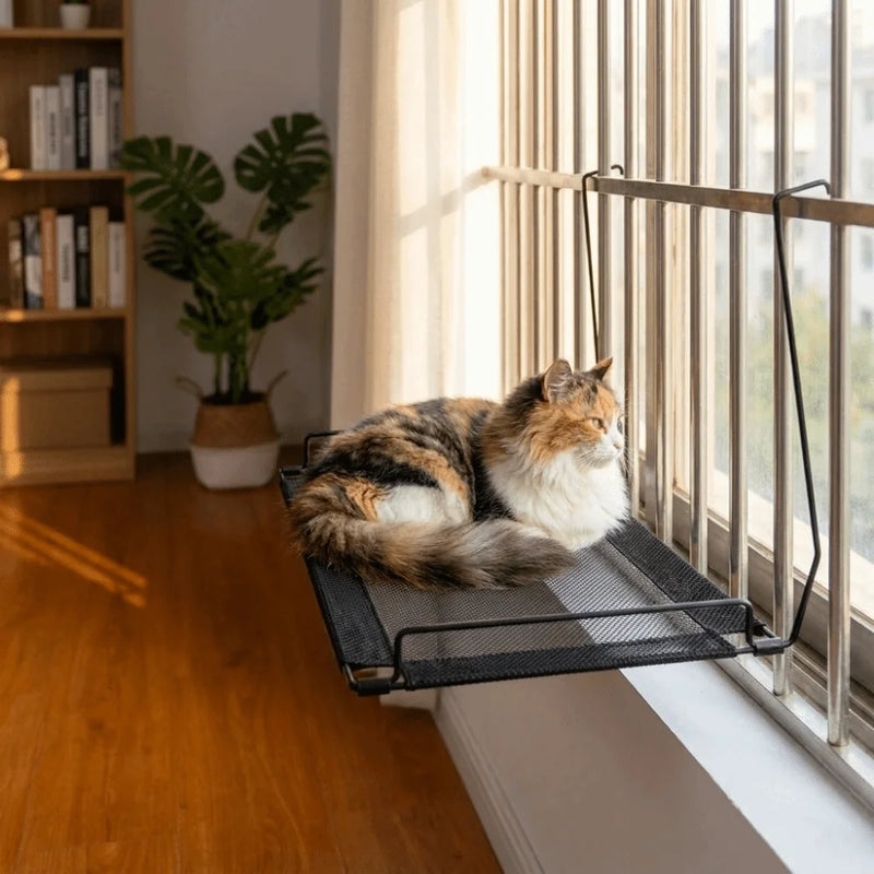 Hamac pour Chat à Crochets pour Radiateur, Canapé ou Fenêtre, Maille Noire, 45 x 30 cm, vue 5