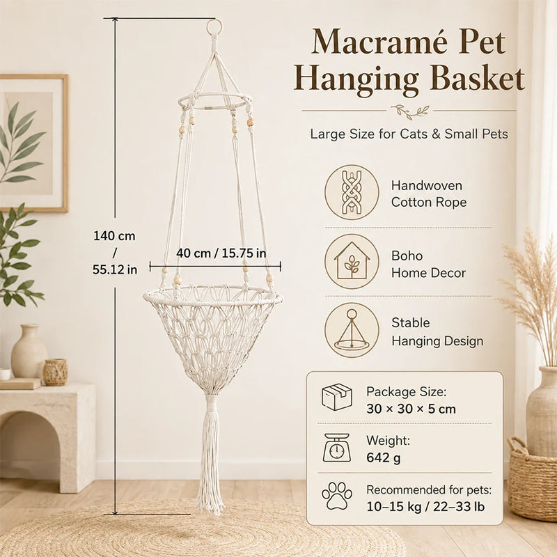 Hamac pour Chat Suspendu en Macramé de Coton, Panier à Franges, 5 Modèles de 21 à 40 cm, vue 11
