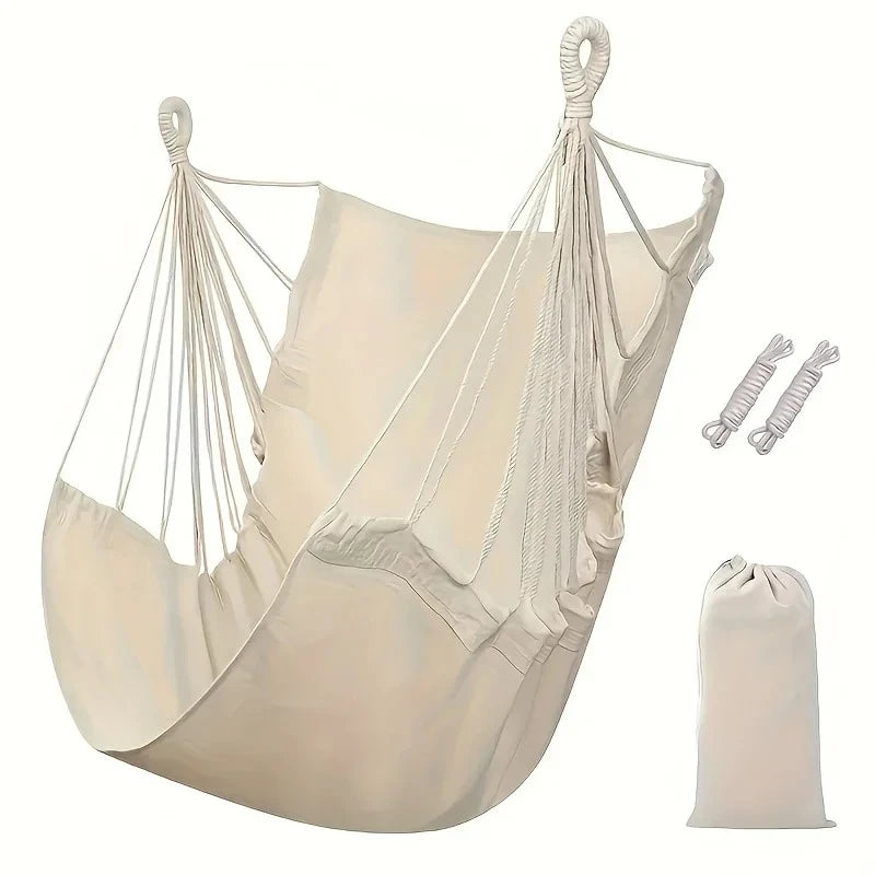 Chaise Hamac Suspendue en Toile de Coton Unie, 3 Coloris, avec Cordes et Sac, vue 7