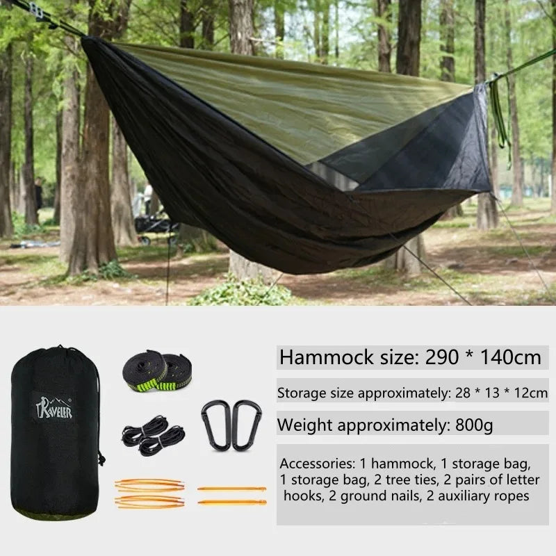 Hamac de camping avec toile pare-soleil 290 x 140 cm et hamac de rangement suspendu, vue 7