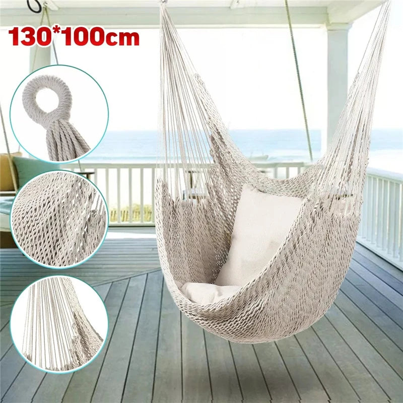 Chaise Hamac en Corde de Coton Blanc, 130 x 100 cm, Intérieur et Extérieur