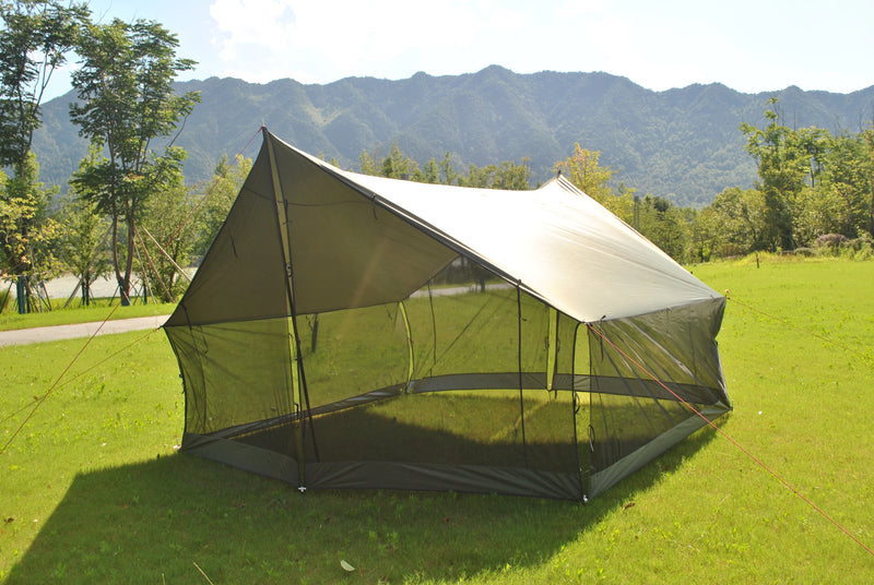 Abri moustiquaire pour hamac avec bâche et mâts, 400 x 300 cm, Oxford 210D, kaki, vert, gris ou noir, vue 10