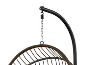 Fauteuil Suspendu Pliable Tressé Marron, Pied en C Noir, Coussin Gris Foncé, vue 5
