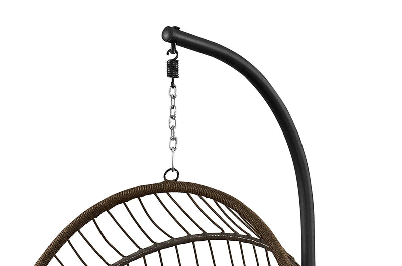 Fauteuil Suspendu Pliable Tressé Marron, Pied en C Noir, Coussin Gris Foncé, vue 5