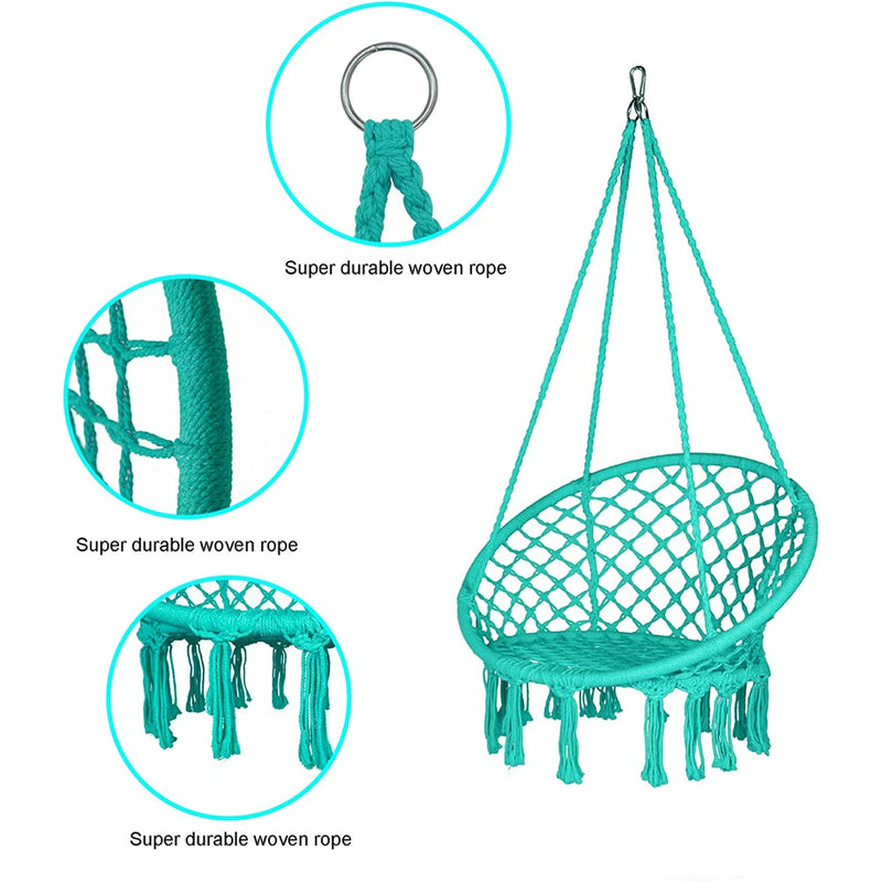 Chaise Hamac Ronde en Macramé de Coton avec Anneau en Acier et Kit de Suspension, vue 3