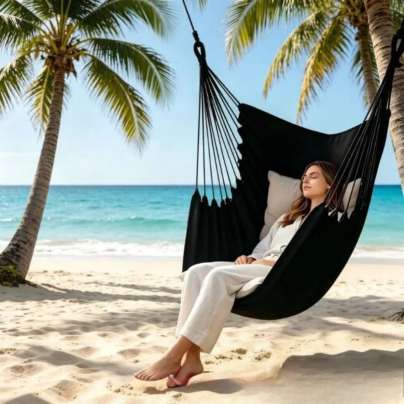 Chaise Hamac Suspendue en Coton 100 x 130 cm, Noir ou Écru