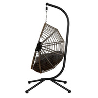 Fauteuil Suspendu Pliable Tressé Marron, Pied en C Noir, Coussin Gris Foncé, vue 3