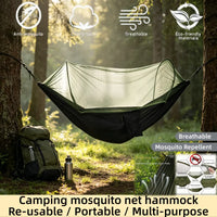 Hamac de Camping avec Moustiquaire Intégrée et Poche Latérale, 3 Coloris, Sac de Rangement