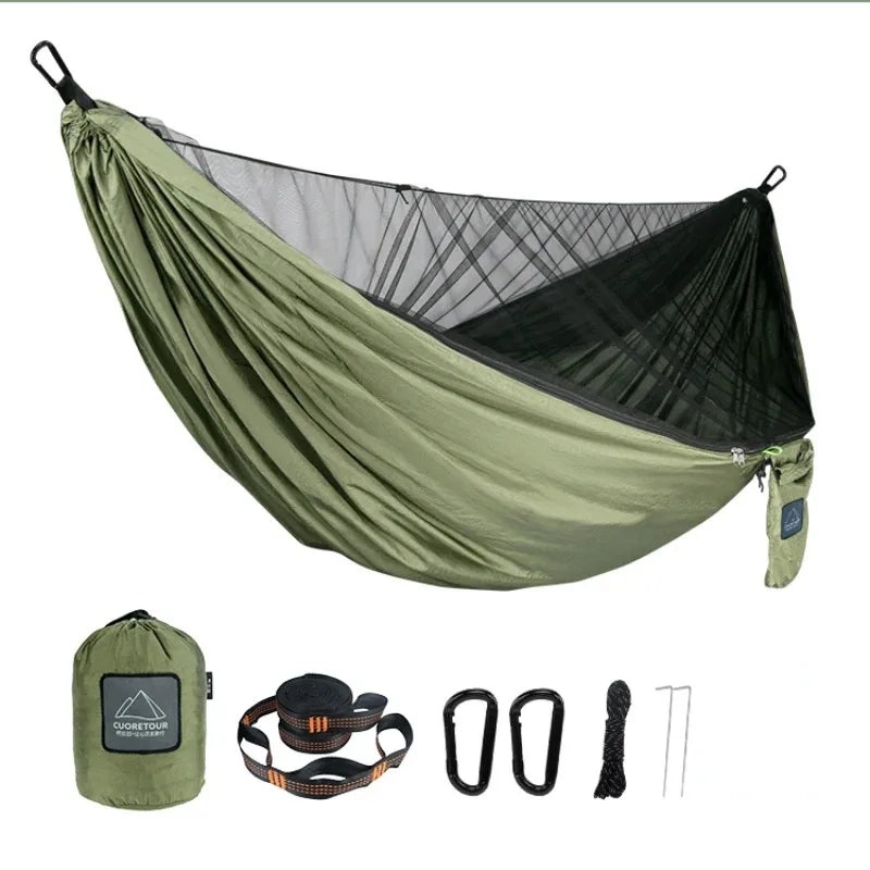 Hamac de Camping avec Moustiquaire, Nylon 290 x 140 cm, Sangles Incluses, vue 4