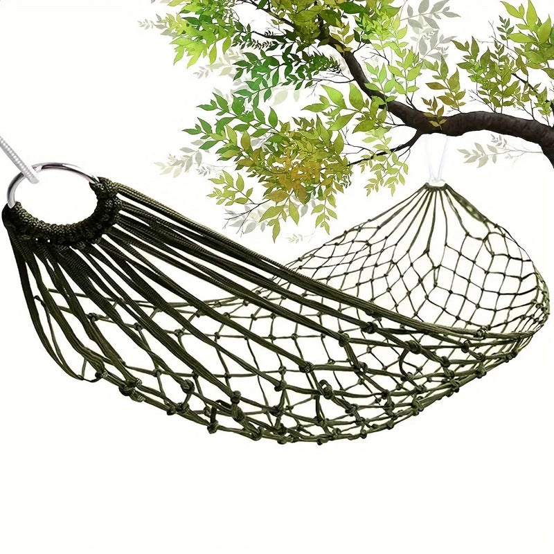 Hamac filet de jardin et plage en nylon vert olive, cordes incluses, vue 2