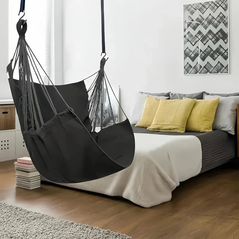 Chaise Hamac Suspendue en Tissu Polyester 130 x 100 cm, Blanc Cassé, Gris ou Noir, vue 3