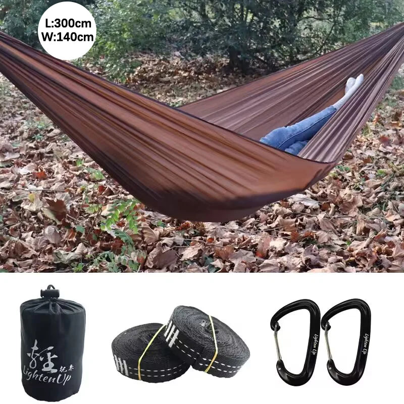 Hamac de Camping Ultraléger Double en Nylon, 300 x 140 cm, Sangles et Mousquetons, vue 10