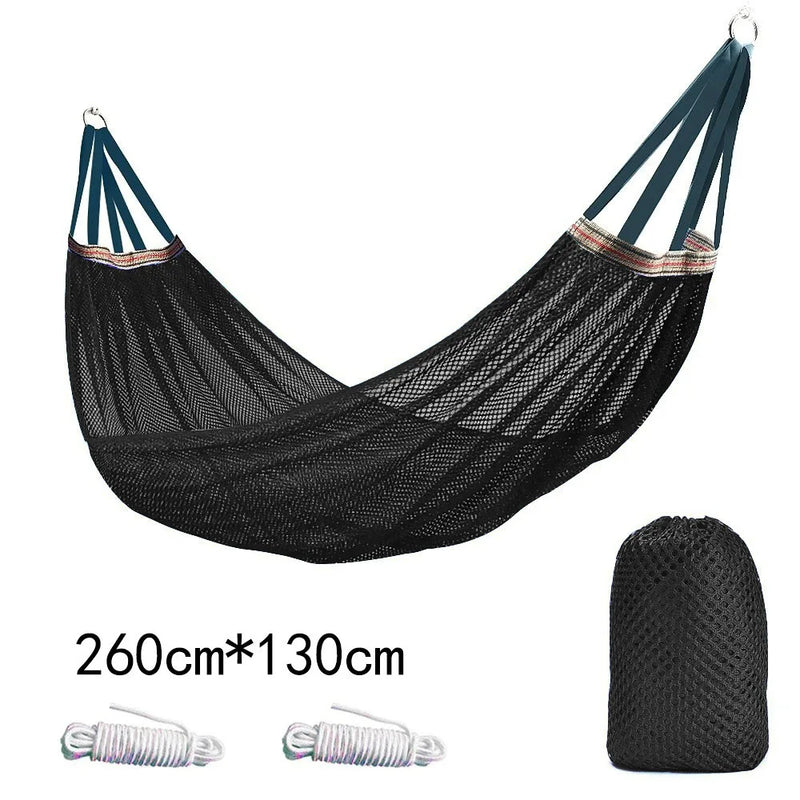 Hamac filet aéré en maille polyester, 260 x 130 cm, 7 coloris, sac et cordes, vue 8
