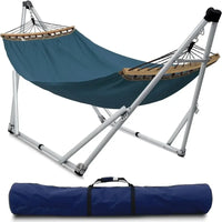 Hamac sur Pied Pliable 2 Places, Barres en Bois et Sac de Transport