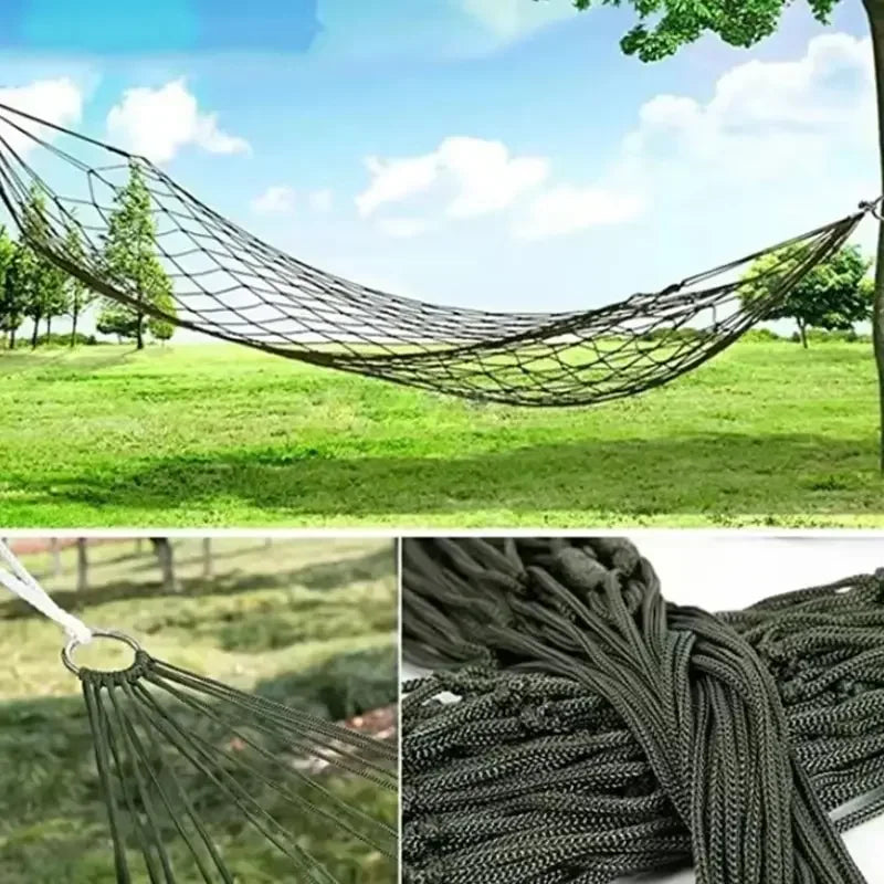 Hamac Filet en Corde de Nylon Vert, 240 x 80 cm, Portable pour Camping et Jardin, vue 5