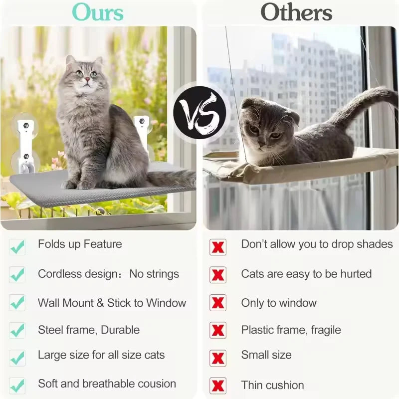 Hamac pour Chat de Fenêtre Pliable à Ventouses, Cadre Acier, Gris ou Blanc, Tailles M et L, vue 5