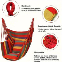 Chaise Hamac Suspendue Rayée en Toile de Coton, sans Coussin, 100 x 130 cm, Rouge ou Bleu, vue 4