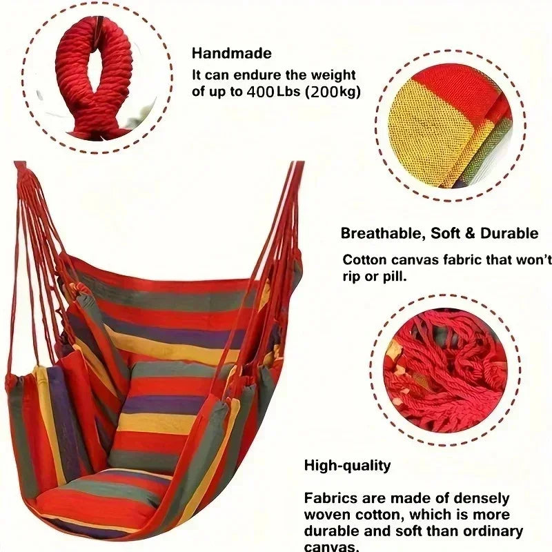Chaise Hamac Suspendue Rayée en Toile de Coton, sans Coussin, 100 x 130 cm, Rouge ou Bleu, vue 4