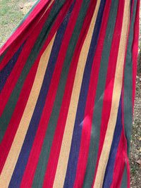 Hamac Rayé en Toile de Coton 260 cm, 3 Largeurs, Rouge ou Bleu, avec Sac et Cordes, vue 3