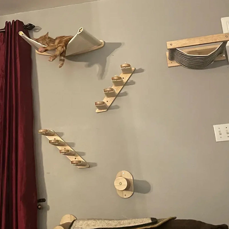 Hamac mural pour chat, griffoir et escalier en bois et sisal à la pièce, vue 6
