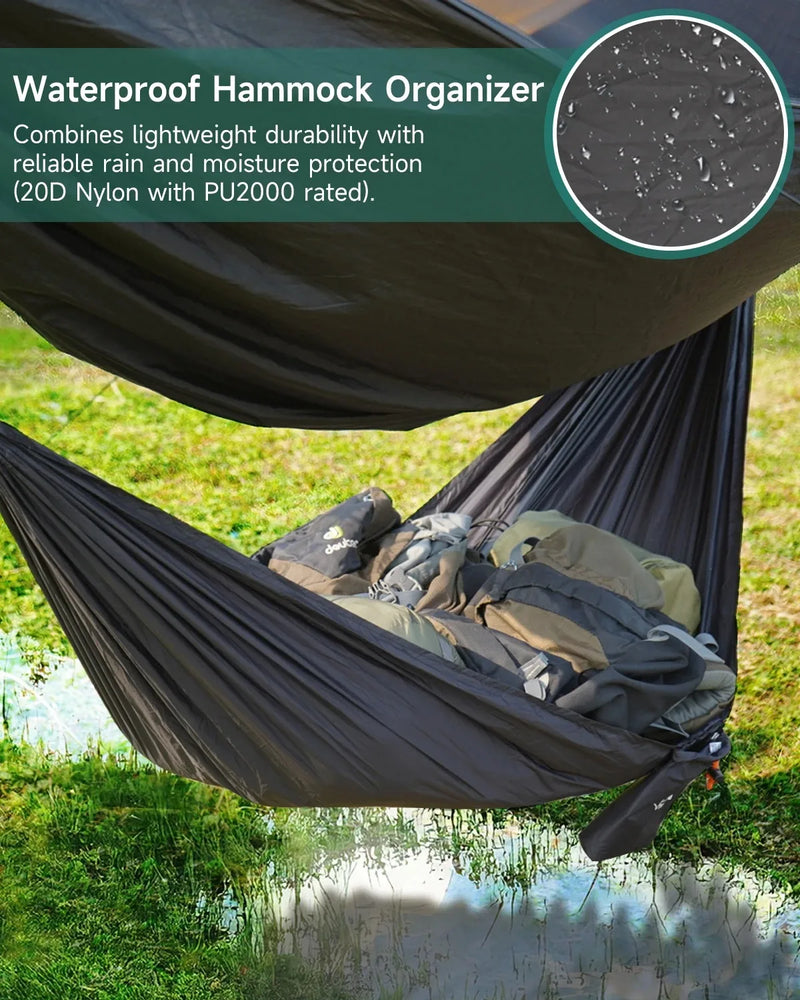 Hamac de camping avec toile pare-soleil 290 x 140 cm et hamac de rangement suspendu, vue 2