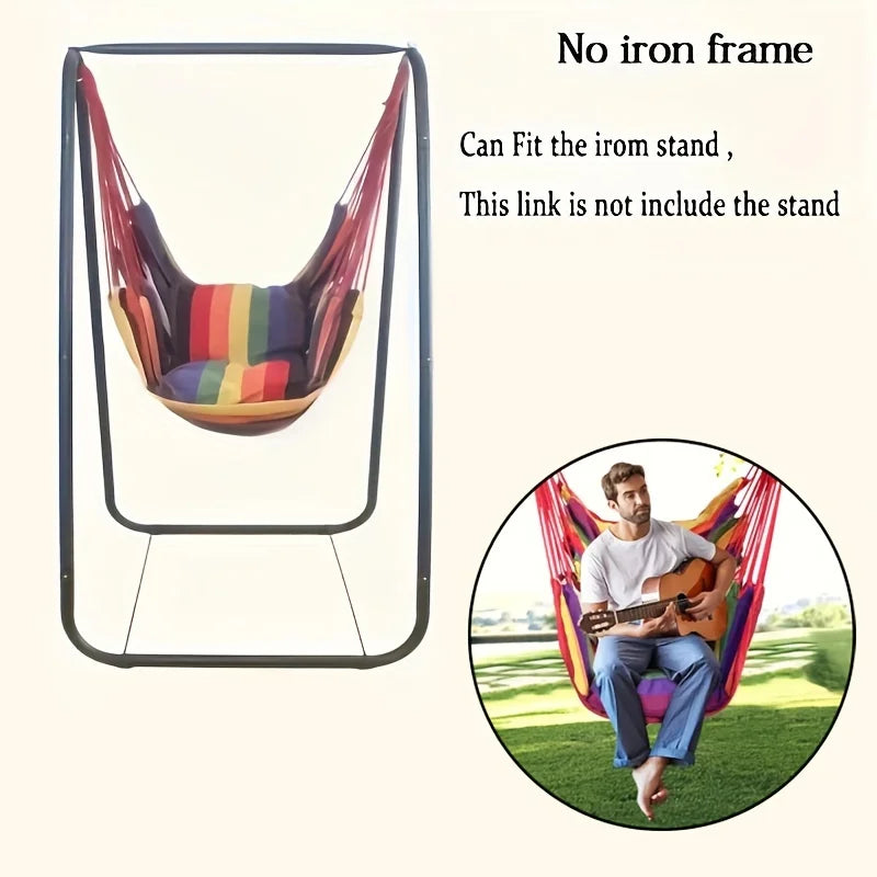 Chaise Hamac Suspendue Rayée 130 x 100 cm, 2 Cordes et Sac, avec ou sans Oreiller, vue 5