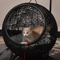 Hamac pour Chat Suspendu, Nid Rond Tressé avec Support en Fer, vue 3