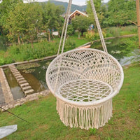 Chaise Hamac en Macramé de Corde de Coton Écru, Assise Ronde à Franges, vue 3