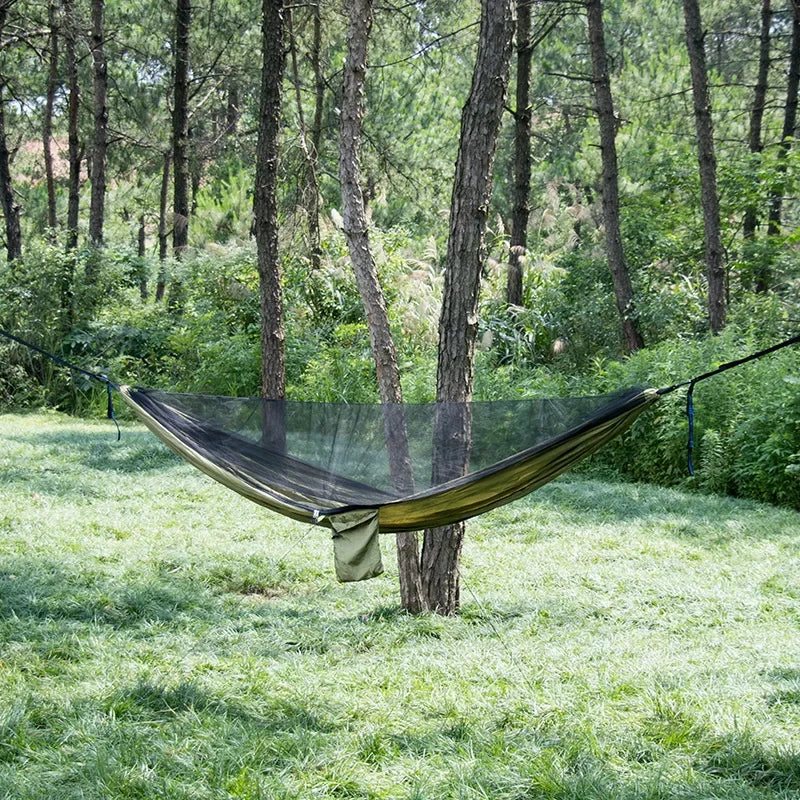 Hamac de Camping avec Moustiquaire, Nylon 290 x 140 cm, Sangles Incluses, vue 5