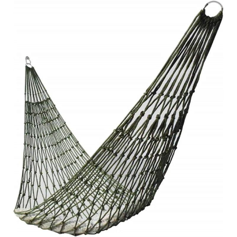 Hamac de Camping en Filet de Nylon Vert Militaire avec Anneaux Métalliques