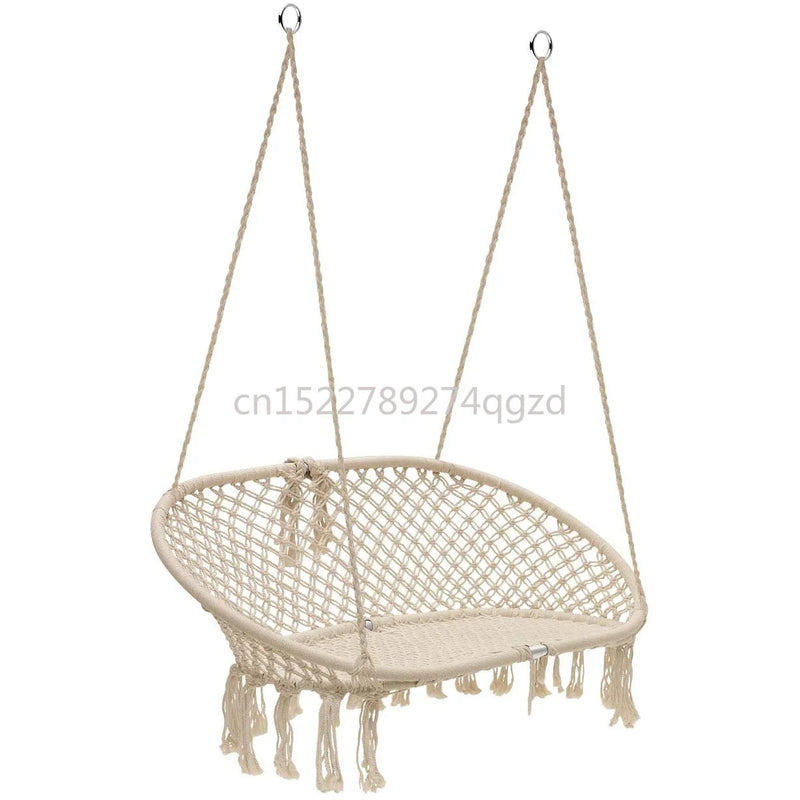 Chaise Hamac Suspendue Double en Macramé de Coton, Banc à Franges 130 x 80 cm, vue 3