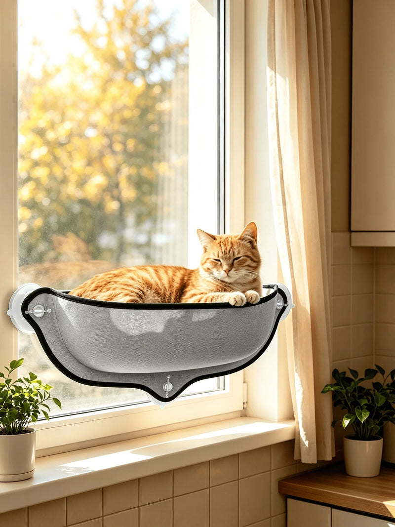 Hamac pour Chat de Fenêtre en Forme de Bol à Ventouses, Gris, 52 cm, vue 3