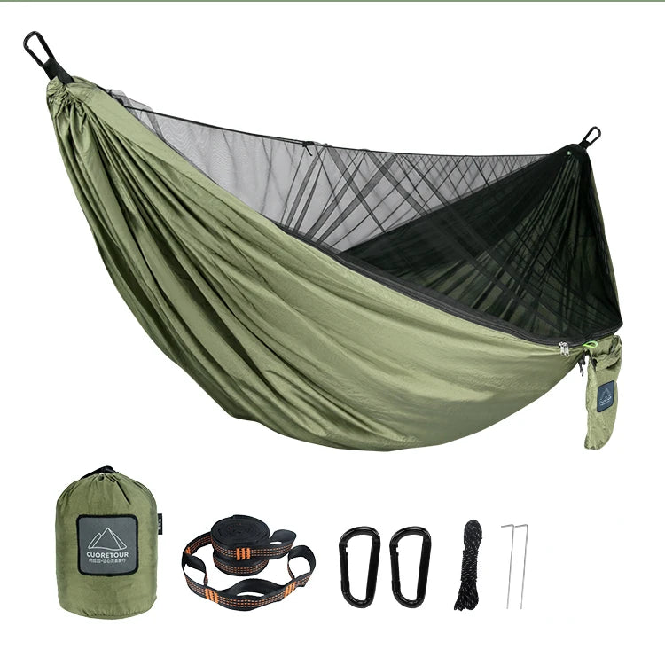 Hamac de Camping avec Moustiquaire, Nylon 290 x 140 cm, Sangles Incluses, vue 7