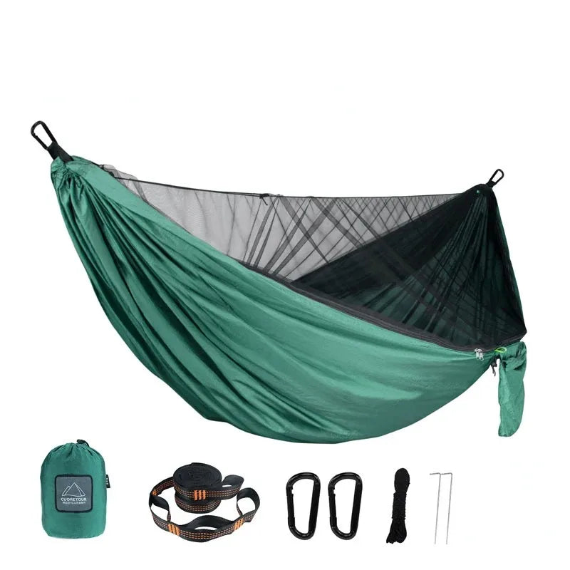 Hamac de Camping avec Moustiquaire, Nylon 290 x 140 cm, Sangles Incluses