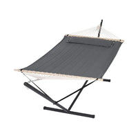 Hamac sur Pied Double Matelassé Gris Foncé, Support Métal Noir 375 cm