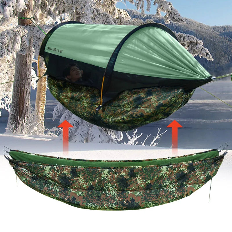 Hamac de Camping avec Moustiquaire Dôme et Pare-Soleil, 270 x 140 cm, Sous-Couette en Option