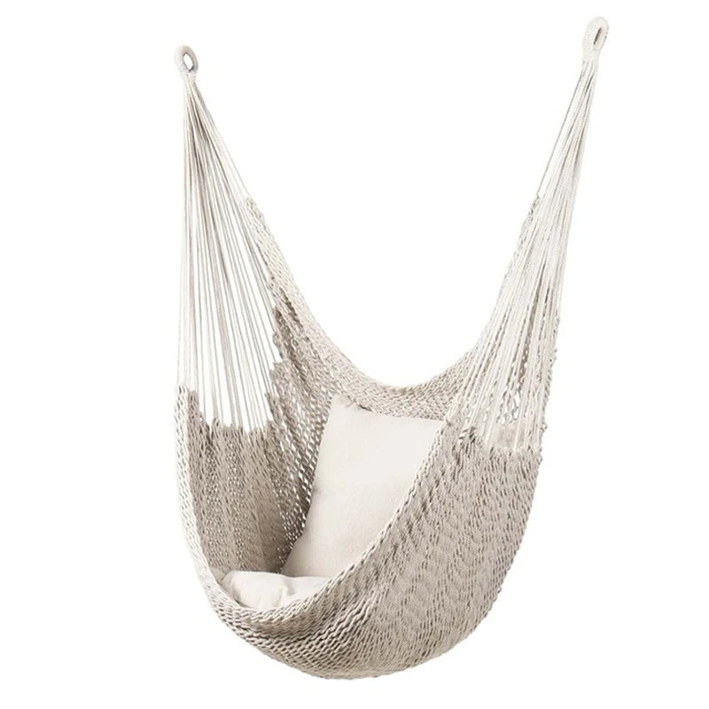 Chaise Hamac en Corde de Coton Blanc, 130 x 100 cm, Intérieur et Extérieur, vue 2
