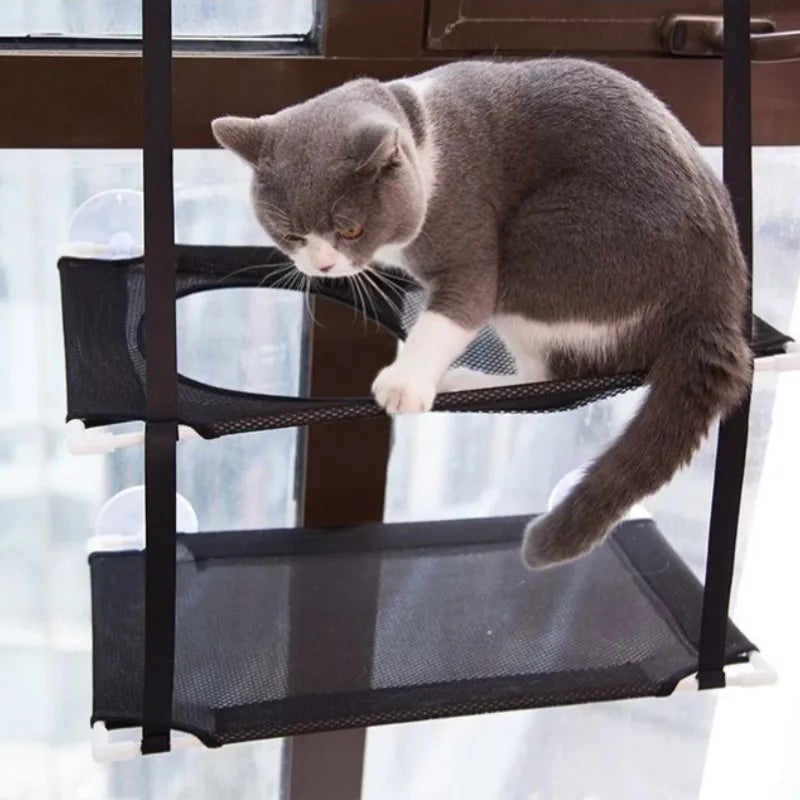 Hamac pour Chat de Fenêtre Double Étage avec Tunnel, à Ventouses, 51 x 31 cm, vue 2