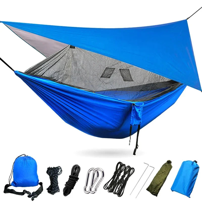 Hamac de Camping avec Moustiquaire et Bâche, Nylon 210T, 260 x 140 cm, vue 7