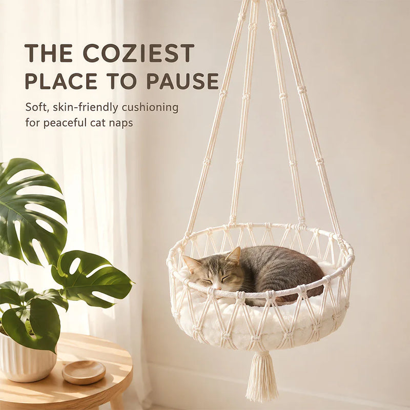 Hamac Chat Macramé Suspendu Bohème avec Coussin, 30 ou 40 cm, vue 2