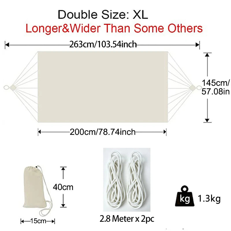 Hamac Double 2 Places en Coton Blanc Cassé, Toile 200 cm, vue 4