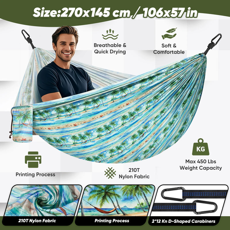 Hamac de Camping Portable en Nylon avec Sangles, Mousquetons et Sac, 4 Modèles de 250 x 120 à 300 x 200 cm, vue 5