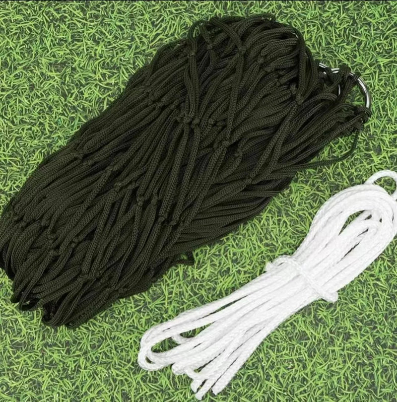 Hamac filet de jardin et plage en nylon vert olive, cordes incluses, vue 7