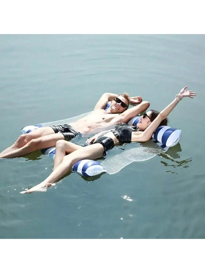 Hamac gonflable de piscine 2 places en PVC rayé, rose ou bleu marine, 120 x 130 cm, vue 3